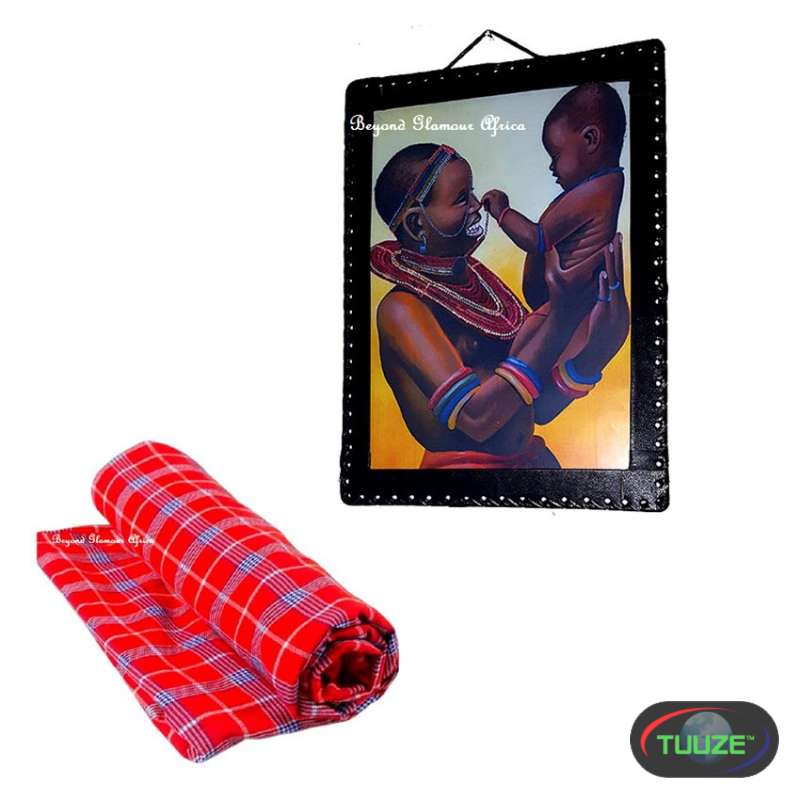 African Mother and child art with maasai shuka