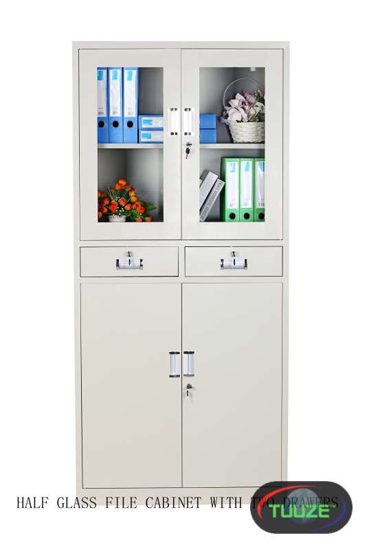 Half Glass with 2 drawers file cabinets