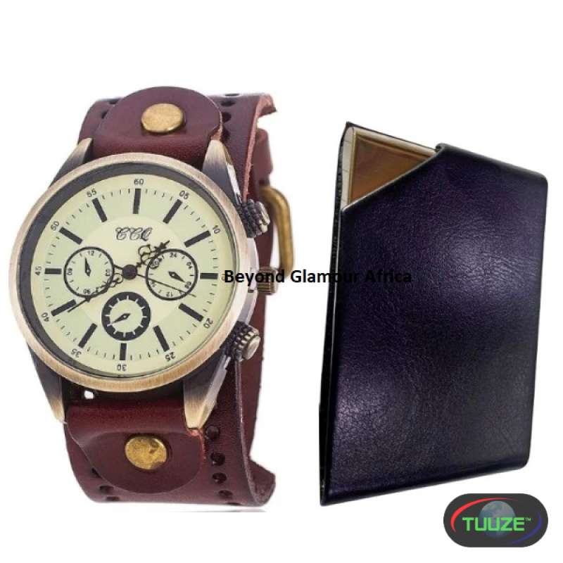 Mens Dark Brown Leather watch with black leather c