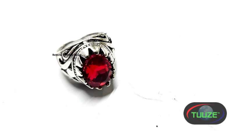 Silver with red Thick band ring