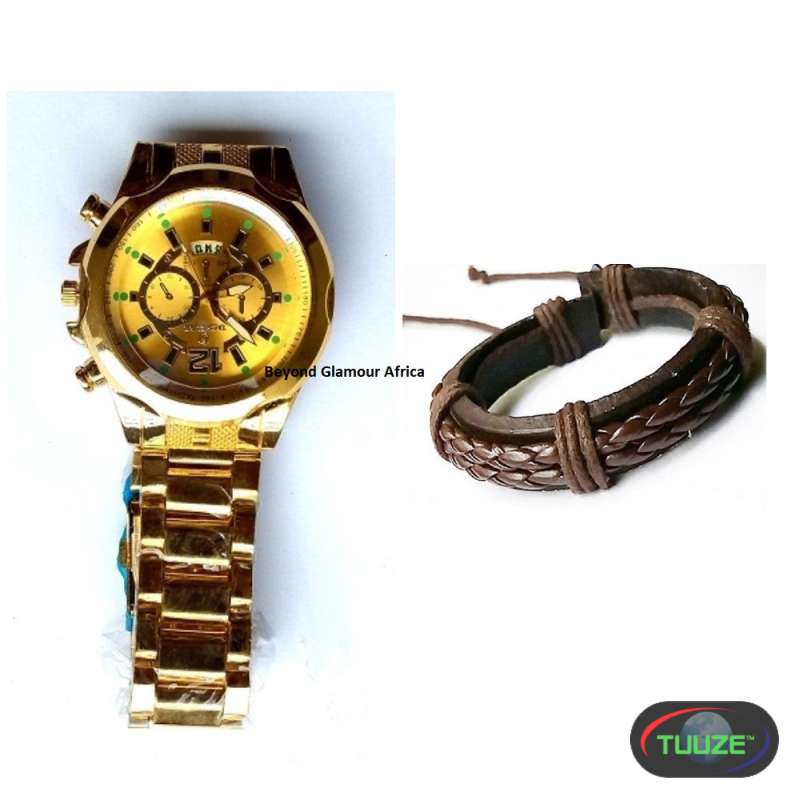 Unisex gold tone watch and braceet