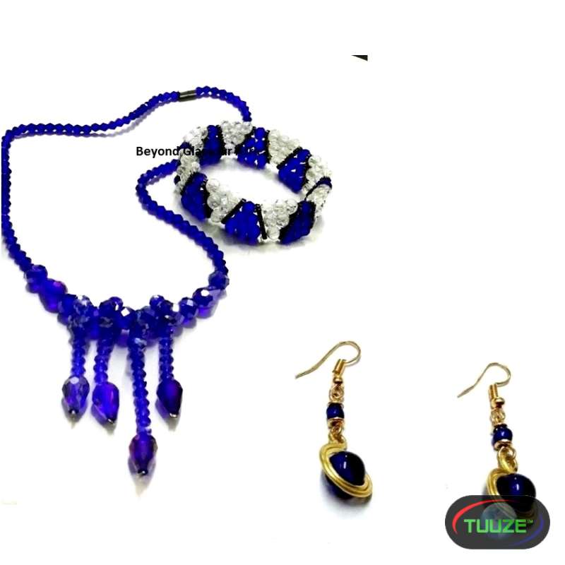 Womens Blue Crystal jewelry set 
