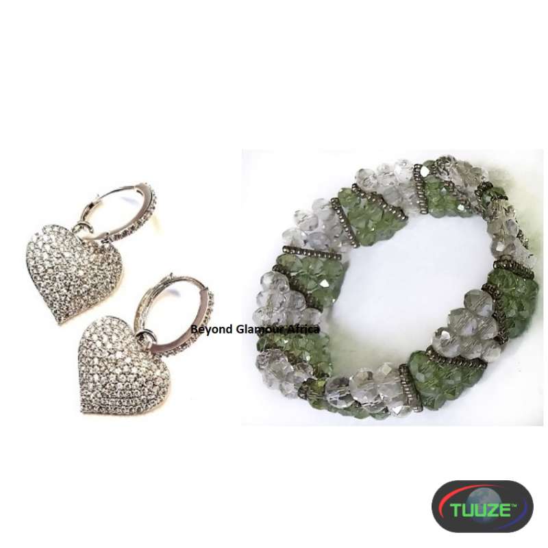 Womens Green Crystal Bracelet with earrings