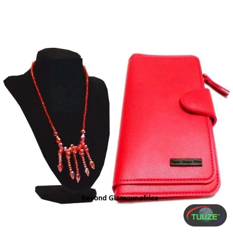 Womens Red Leather wallet and necklace