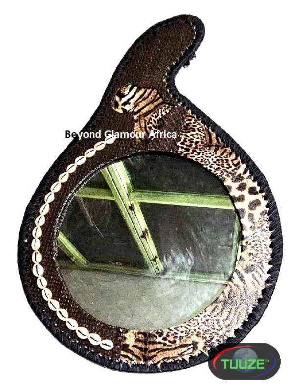 African print calabash leather mirror