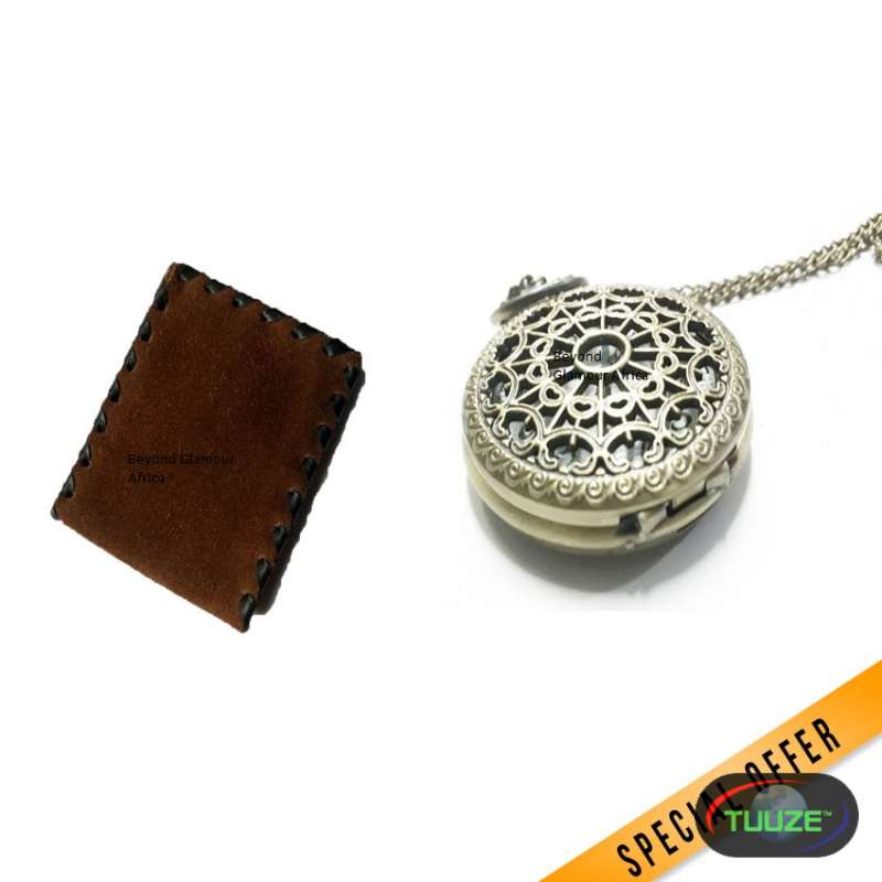 Brass pocket watch with leather cardholder