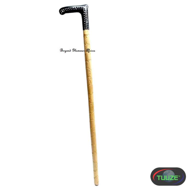 Brown wooden walking stick with black 