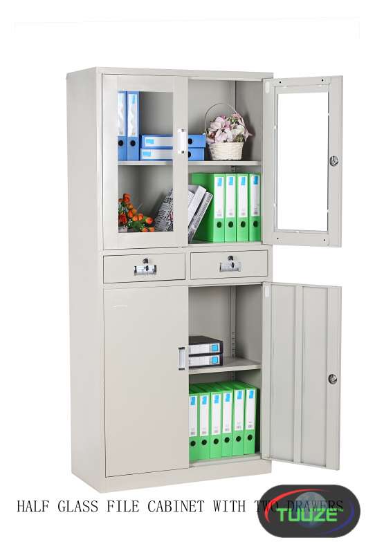 Half Glass with 2 drawer file cabinet