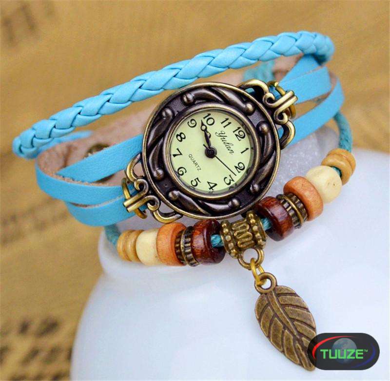 Ladies Light Blue Leather Bracelet watch