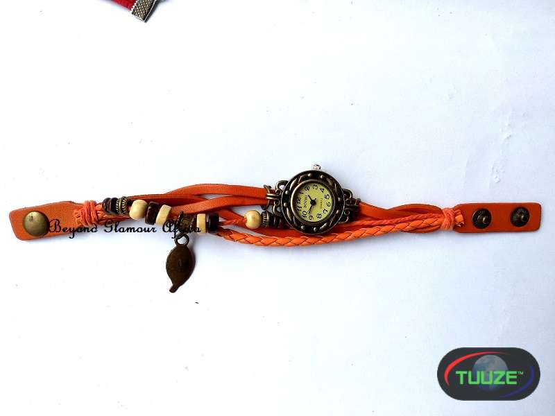 Ladies Orange Leather Bracelet watch