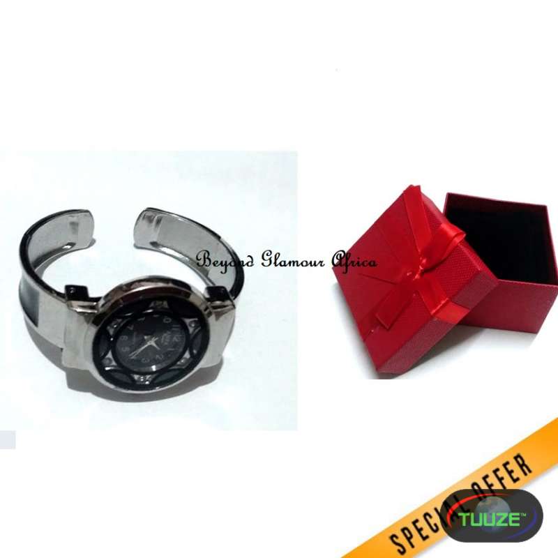 Ladies Silver Plated Black Head watch with box