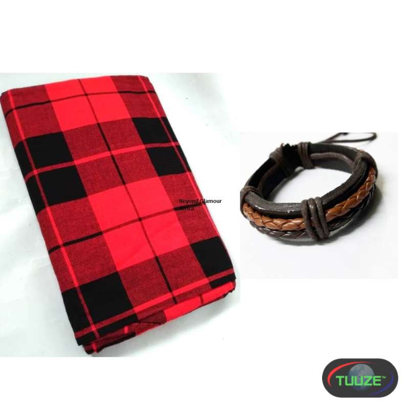 Maasai Red Multicolor shuka and leather bracelet