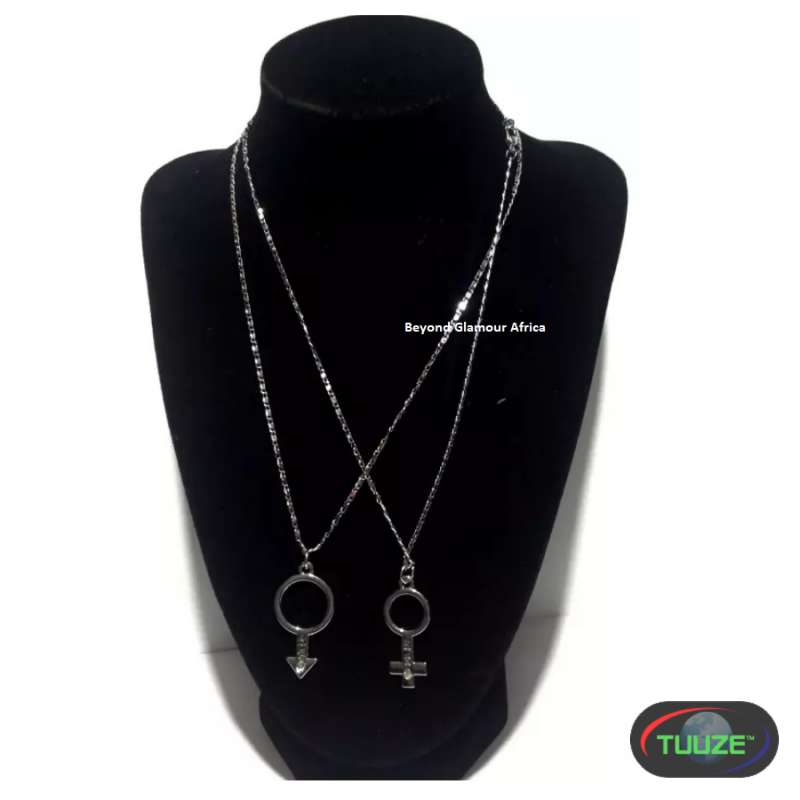 Male and female symbol silver necklace