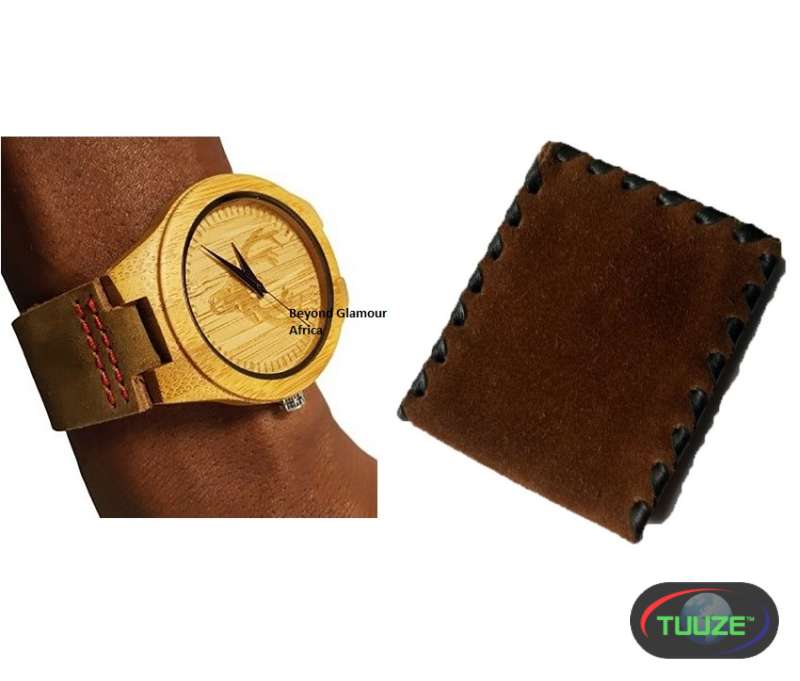 Mens Bamboo watch and leather cardholder