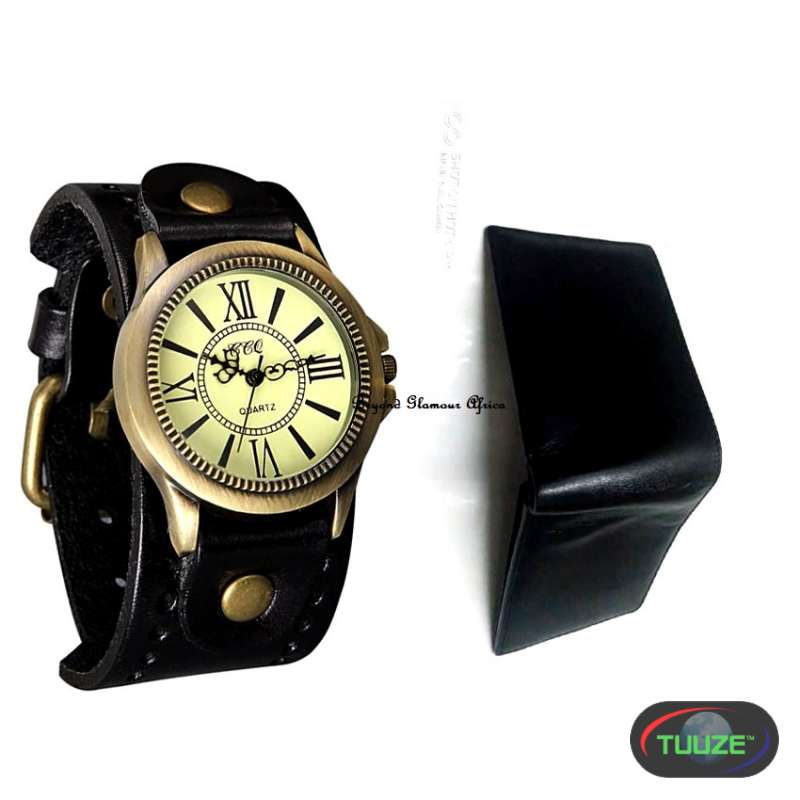 Mens Black Leather Watch with Wallet