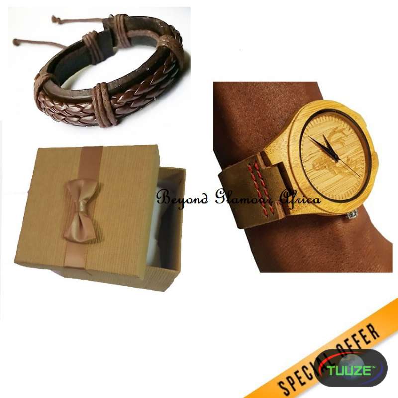 Mens Brown Bamboo Watch plus bracelet and 