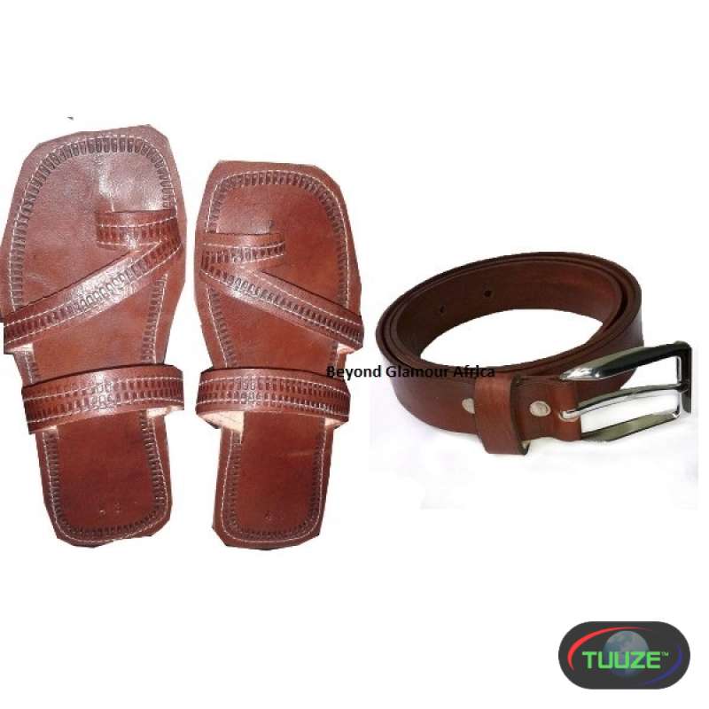 Mens Brown Leather sandal and belt combo