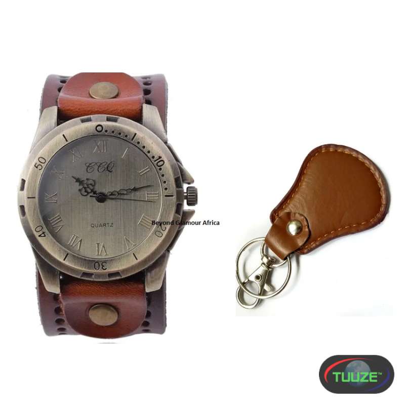 Mens Brown Leather vintage watch and keyholders co