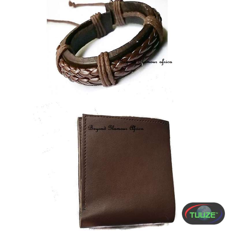 Mens Brown Leather wallet and bracelet