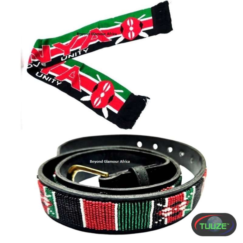 Mens Kenya beaded leather belt with kenya scarf