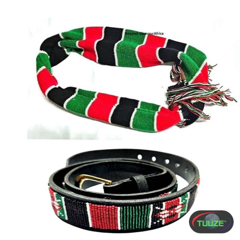 Mens Kenya beaded leather belt with scarf