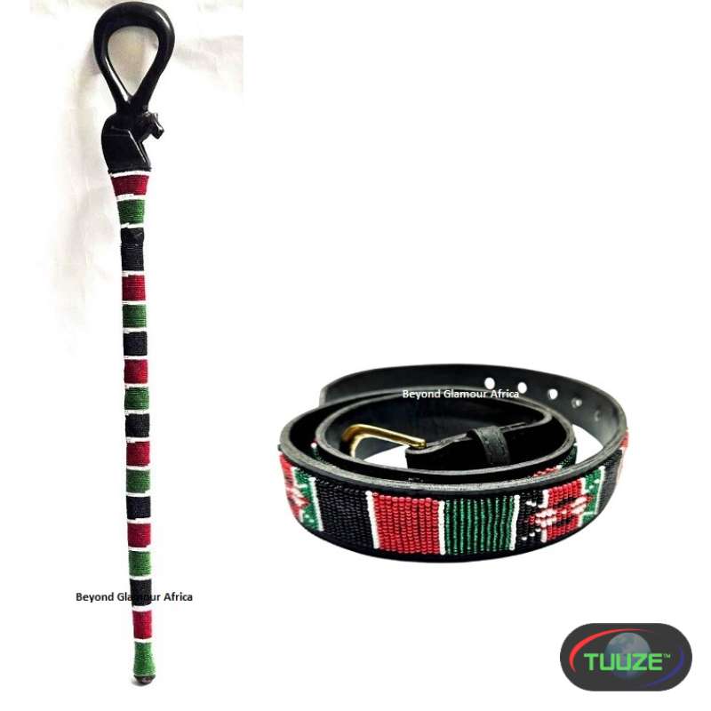 Mens Kenya beaded wooden walking stick and belt