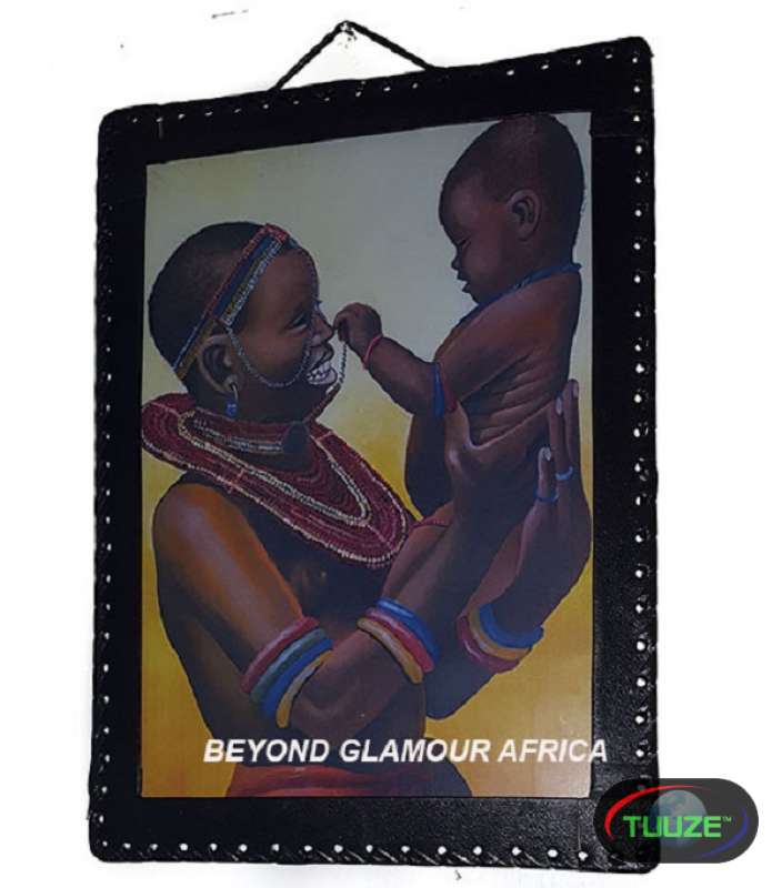 Mother Child African Leather Bound Art