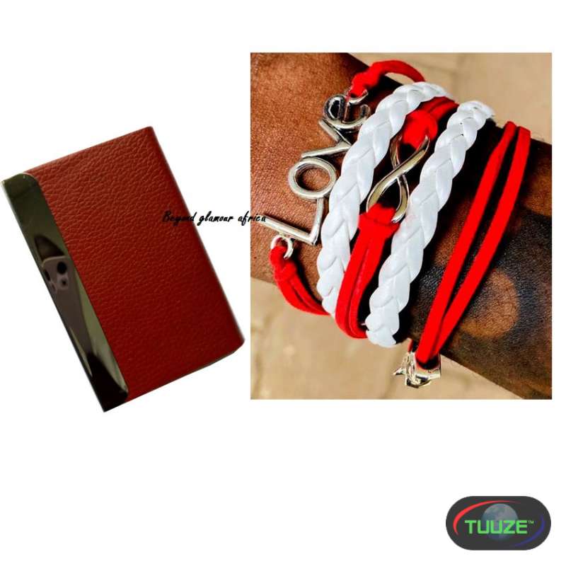 Red Leather bracelet  cardholder