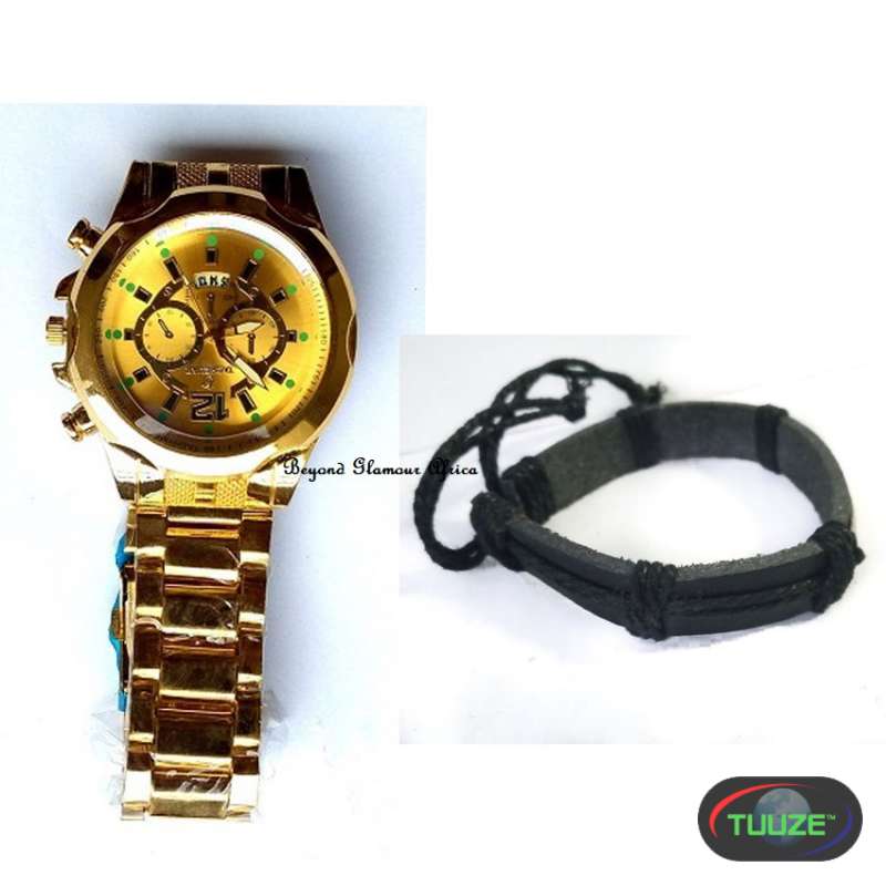 Unisex gold tone watch combo