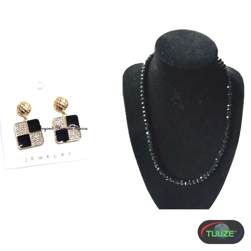 Womens Black Crystal Necklace with earrings