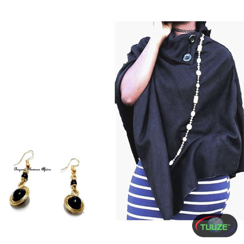 Womens Black Poncho with earrings