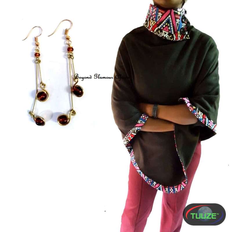 Womens Black ankara poncho with earrings