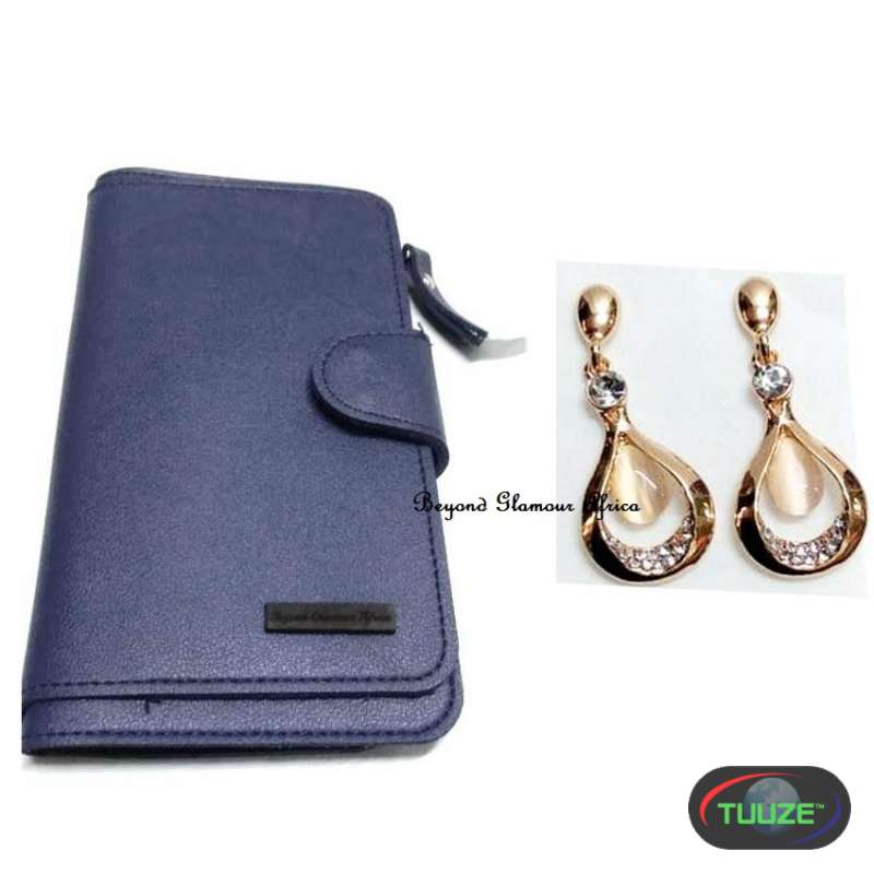 Womens Blue Leather wallet   earrings