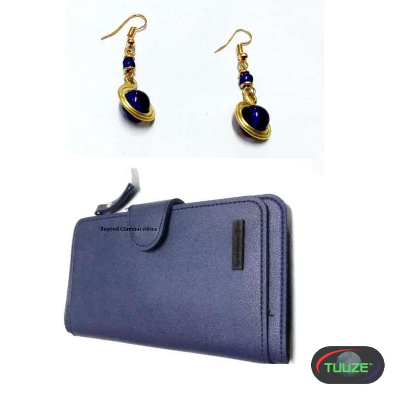 Womens Blue Wallet and earrings