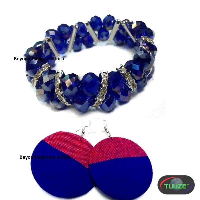 Womens Blue crystal Bracelet and Maasai earrings