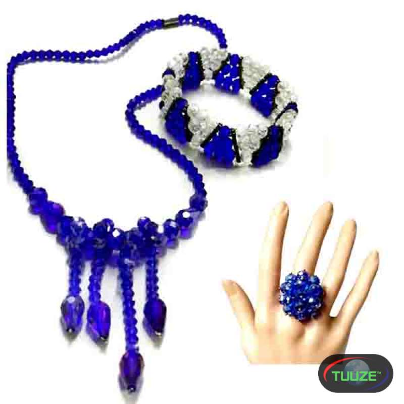 Womens Blue crystal jewelry set