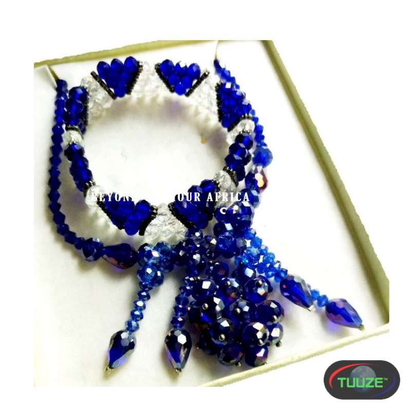 Womens Blue white crystal bracelet and necklace