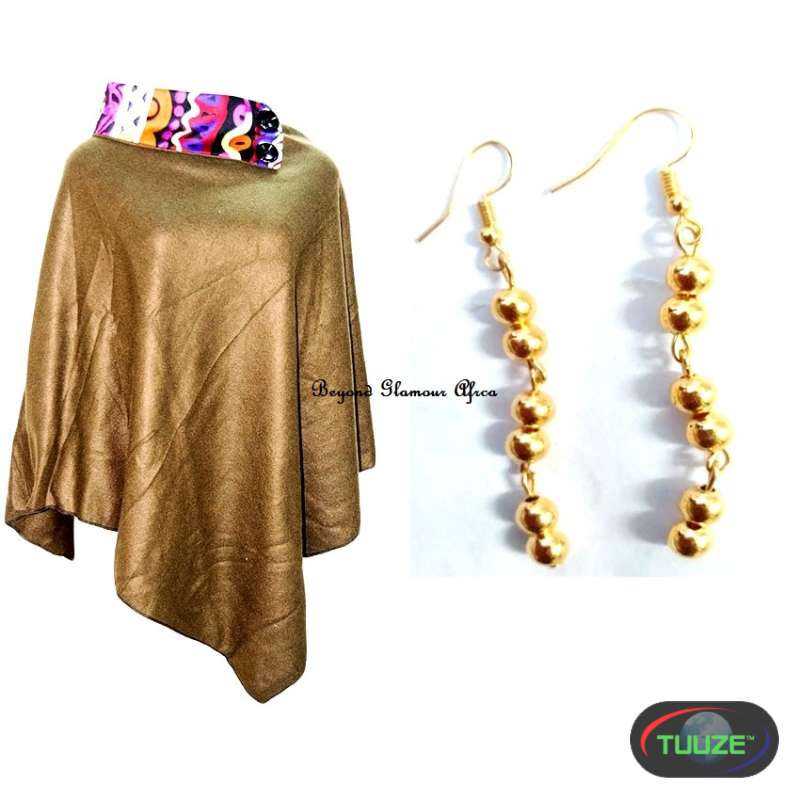 Womens Brown Ankara poncho with earrings