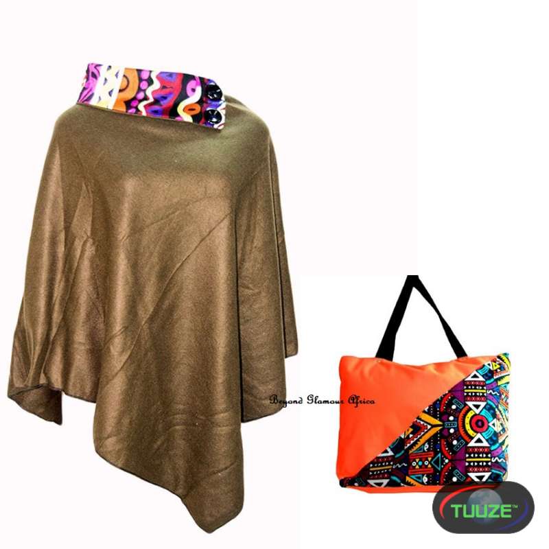 Womens Brown Cotton Poncho  canvas bag