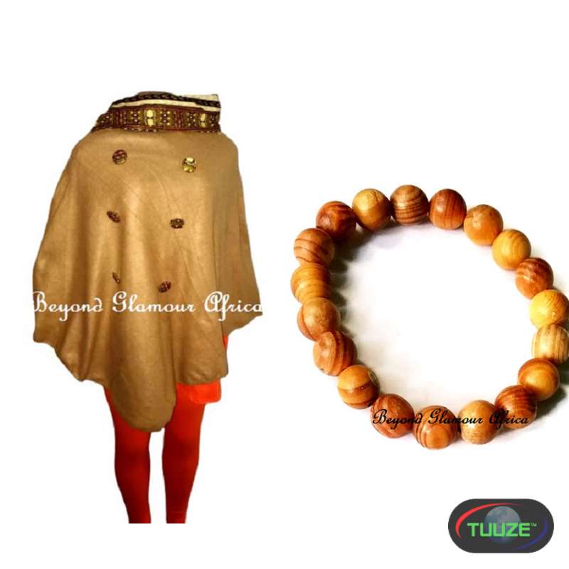Womens Brown gold ankara poncho with bracelet