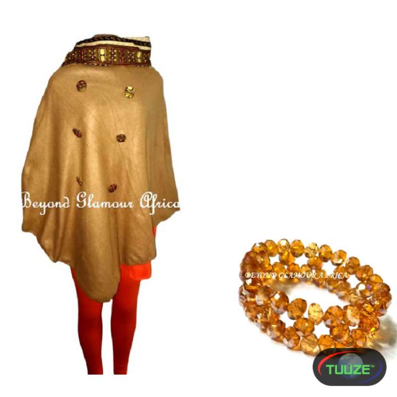 Womens Golden cotton ankara pncho with Bracelet