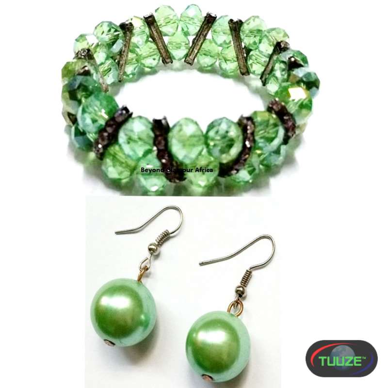 Womens Green Crystal Bracelet with earrings