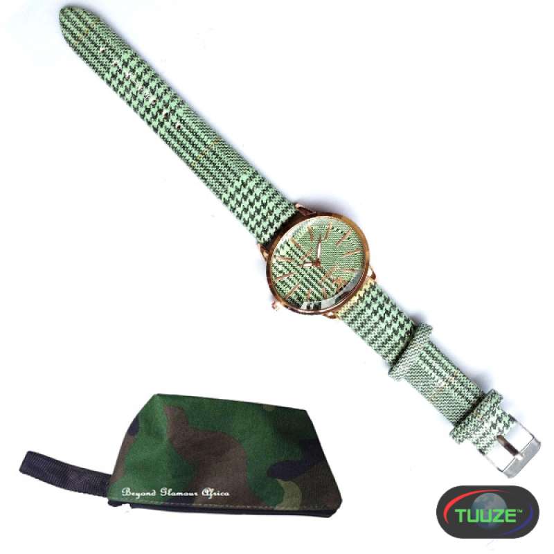 Womens Green leather watch withpouch