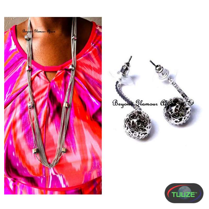 Womens Multilayered silver necklace and earrings