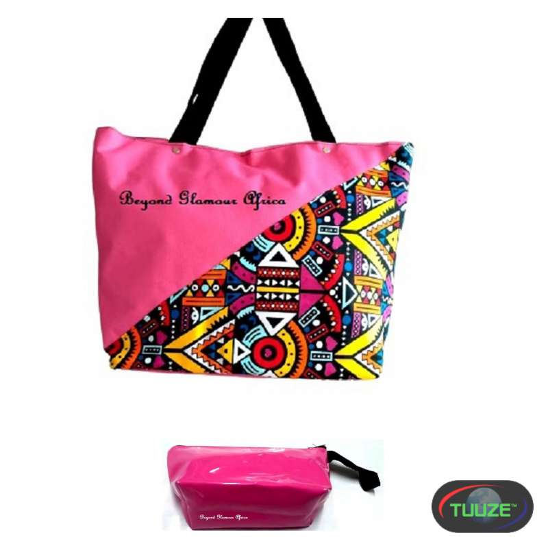 Womens Pink Ankara Canvas Bag with pouch