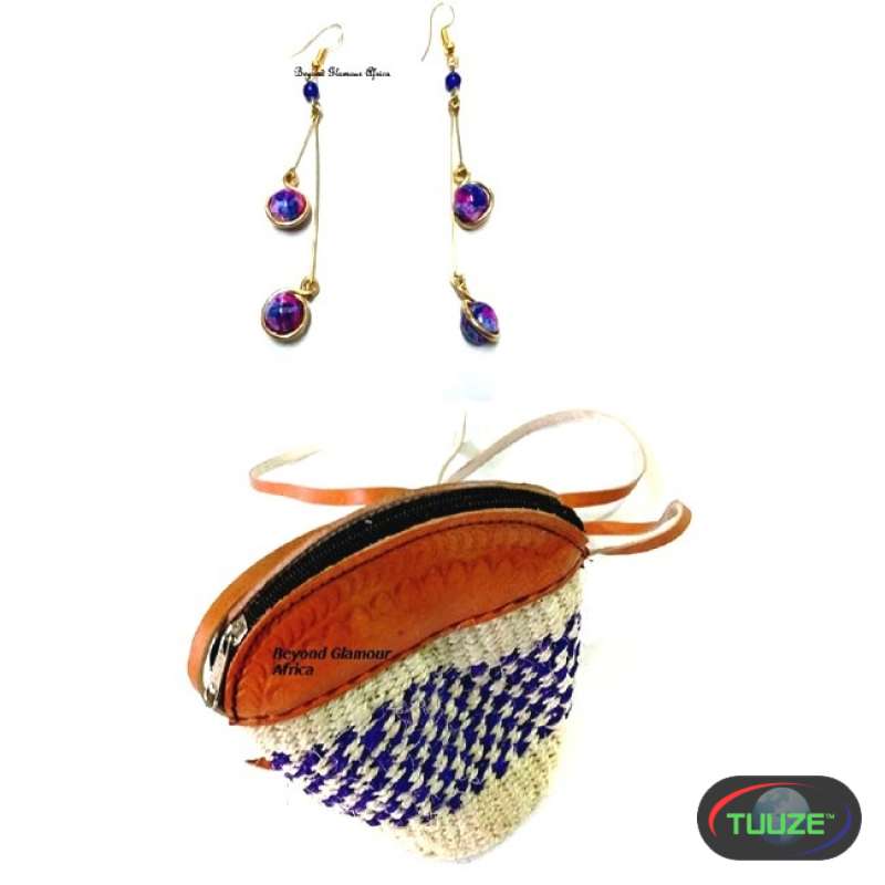 Womens Purple striped kiondo with earrings