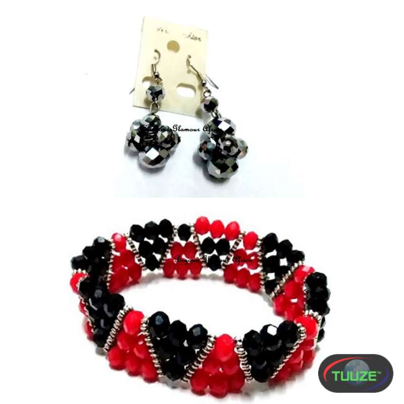 Womens Red Black Crystal Jewelry set