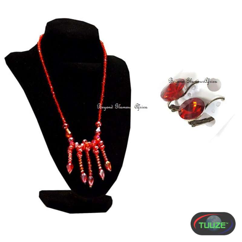 Womens Red Crystal Jewelry set