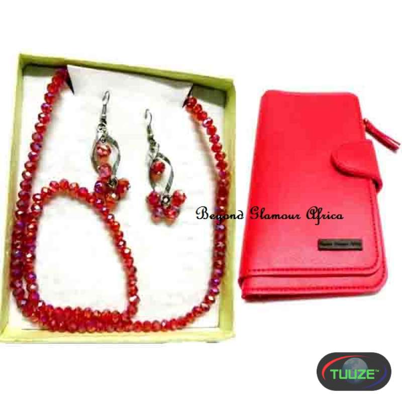 Womens Red crystal jewelry accessories combo
