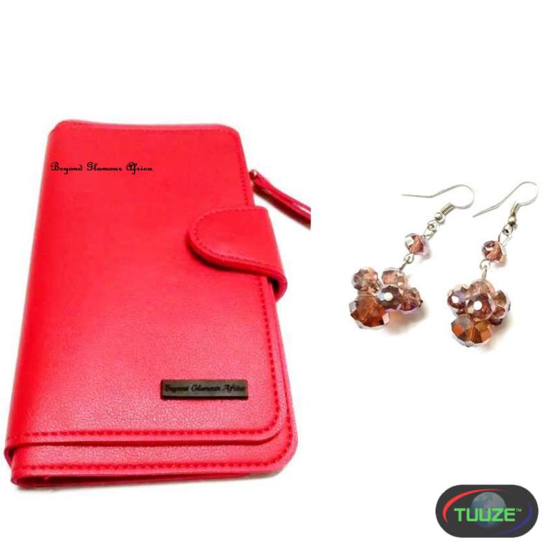 Womens Red eather wallet with earrings